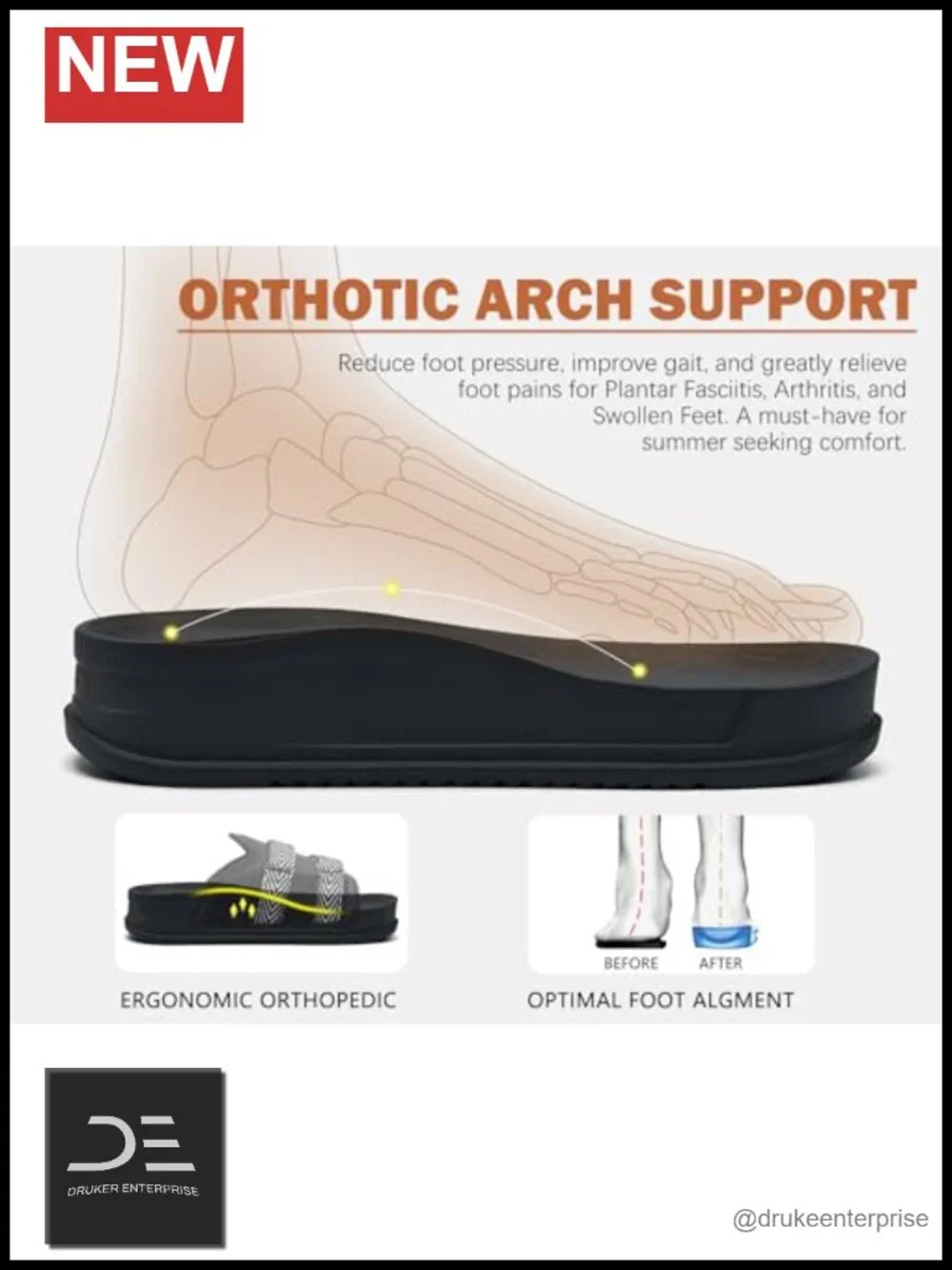 Mens Orthotic Sandals Arch Support Fabric Slippers Casual Summer Slides Indoor
